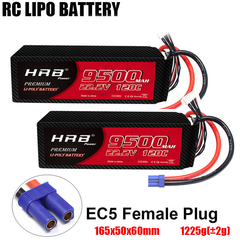 2pcs HRB 22.2V 6S 9500mAh LiPo Battery 120C EC5 for RC Car Helicopter EDF