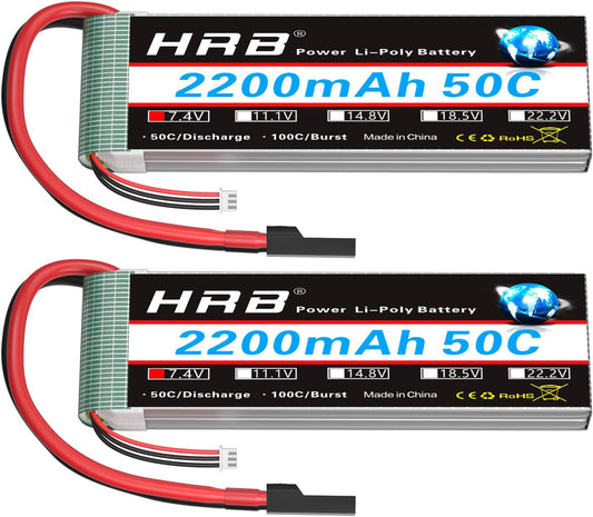 HRB 2PCS 2S Lipo Battery 7.4V 2200mAh RC LiPo Batteries with TRX Plug