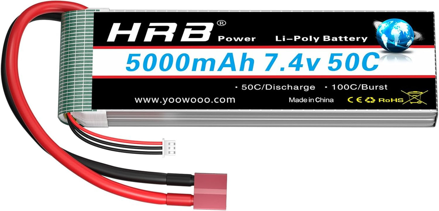 HRB 7.4V 5000mAh 50C 2S Lipo Battery Deans T