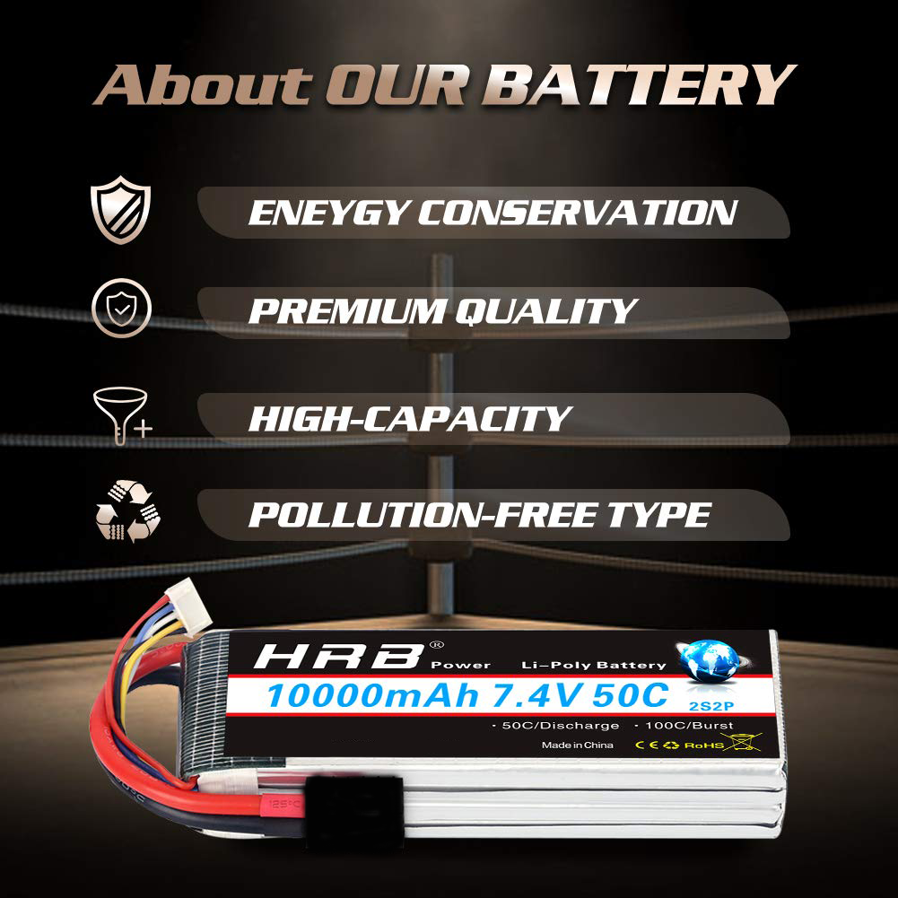 2pcs HRB 2S2P 10000mah 7.4V 50C LiPo Battery for RC Drone Car Helicopter