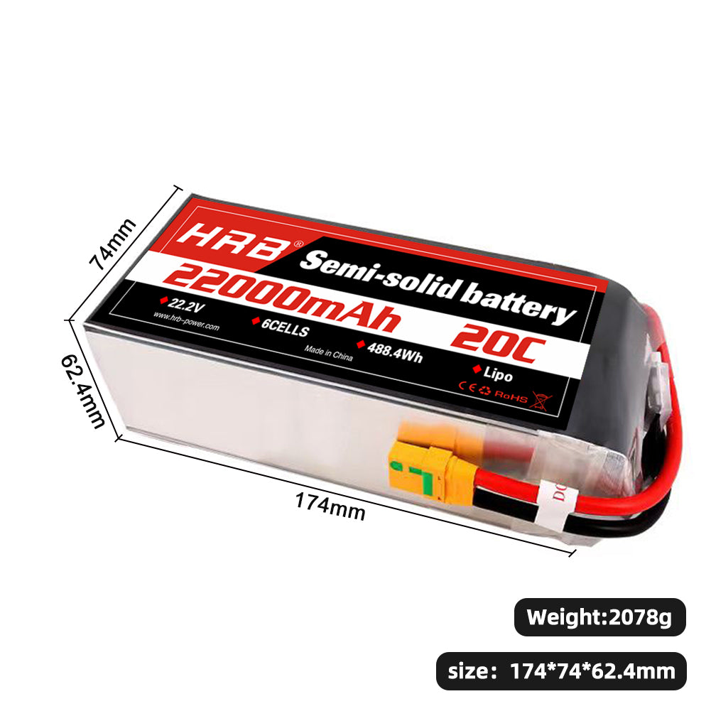 HRB 22000mAh 20C 6S 22.2V Semi-solid battery Customizable