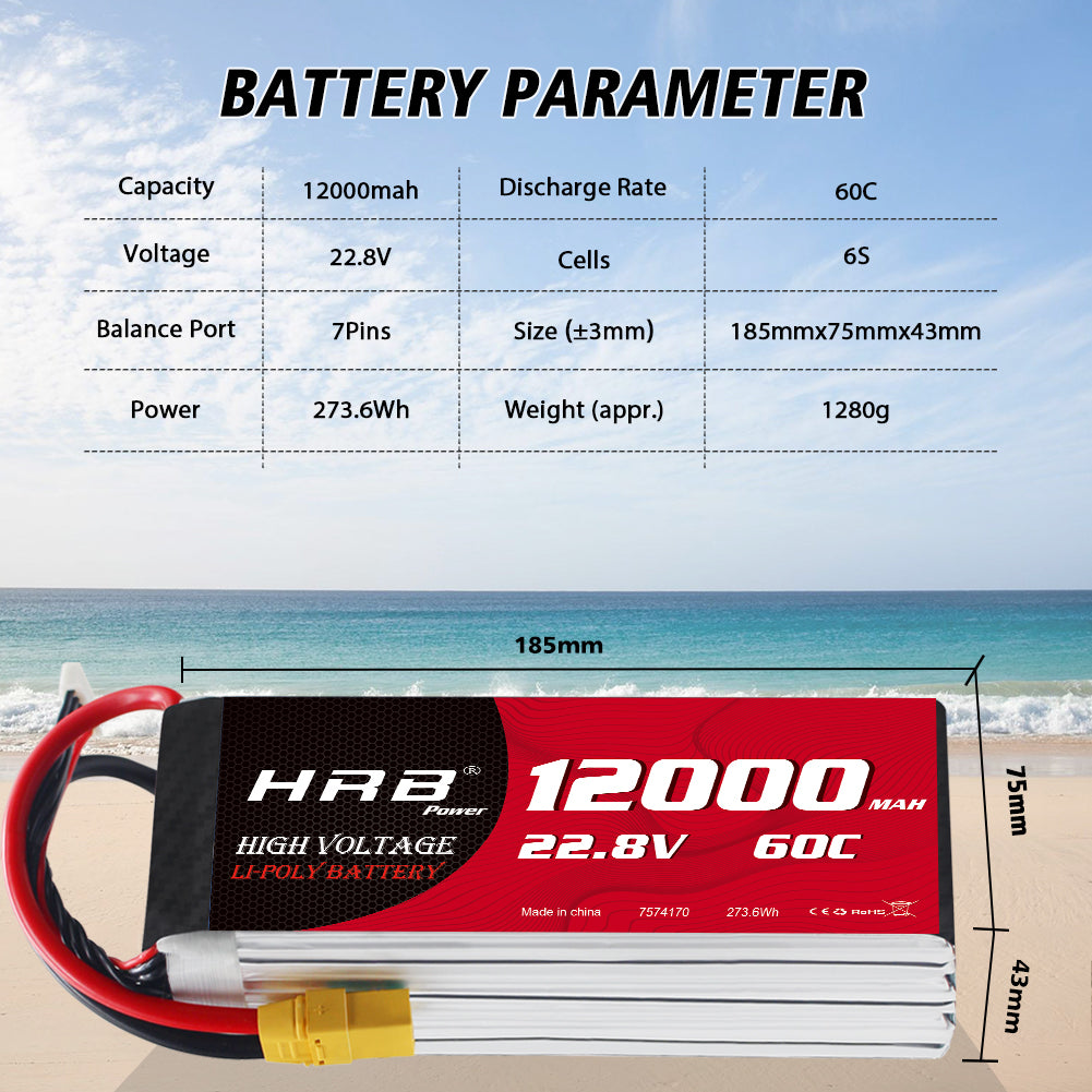 HRB 6S 22.8V 12000mAh 60C Lipo Battery