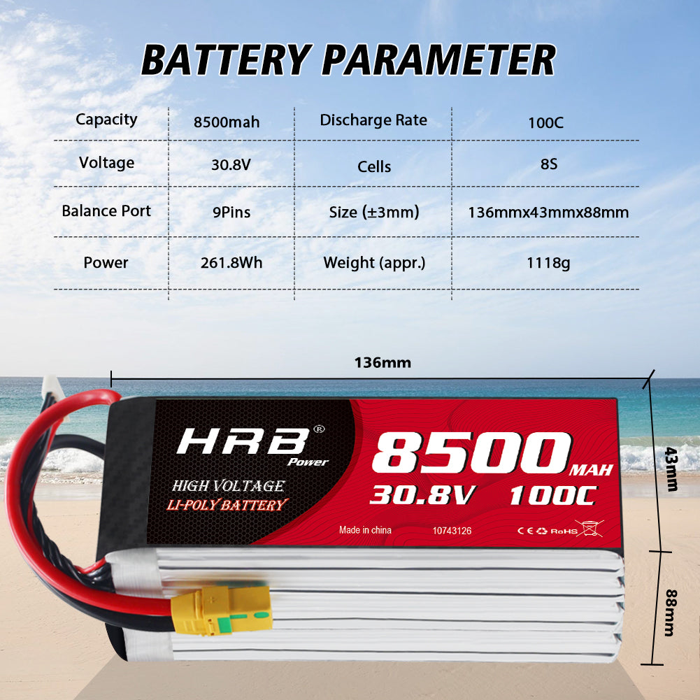 HRB 8S 30.8V 8500mAh HV Lipo Battery