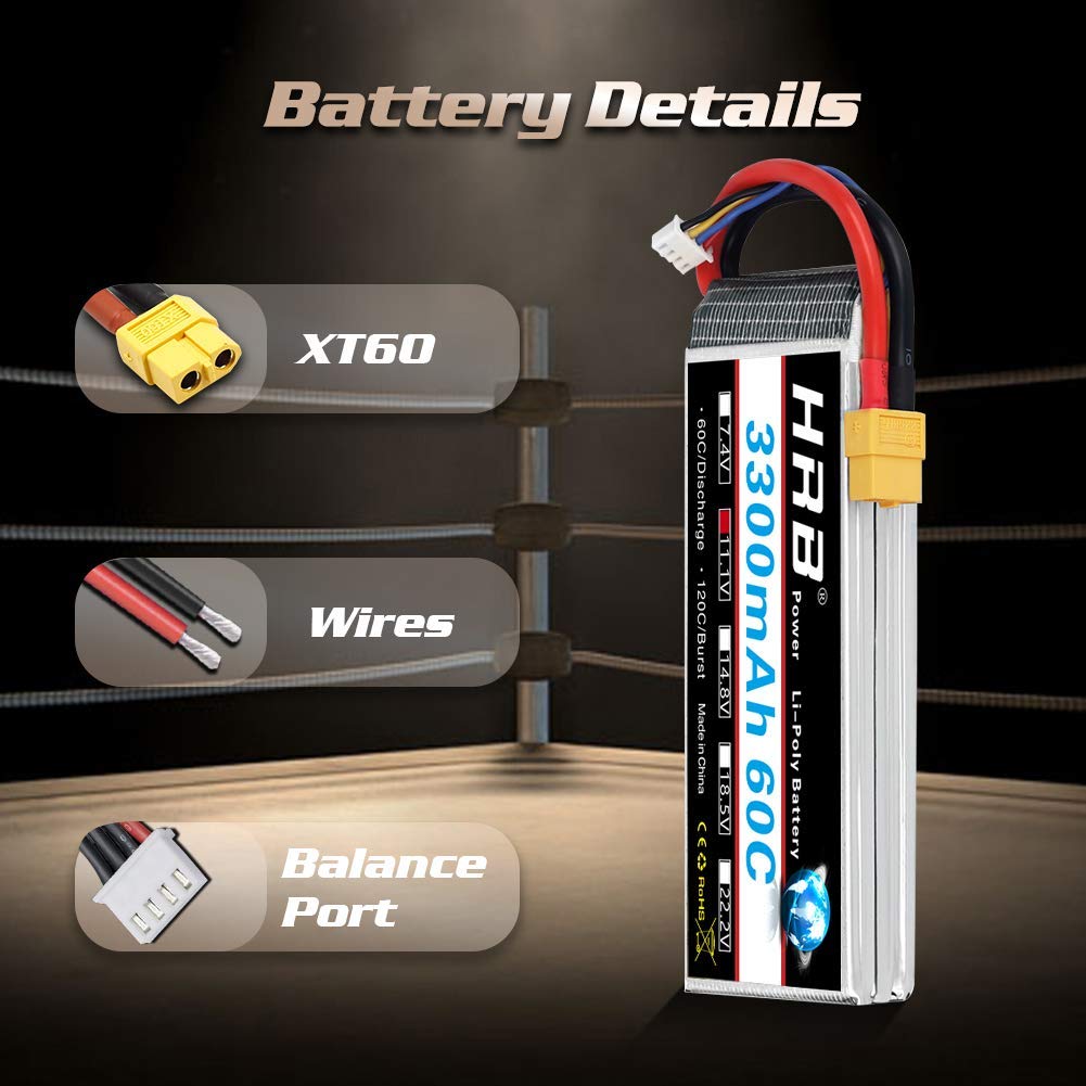 2pcs HRB 11.1V 3S 3300mAh Softcase LiPo Battery 60C 120C for RC Truck Buggy Losi