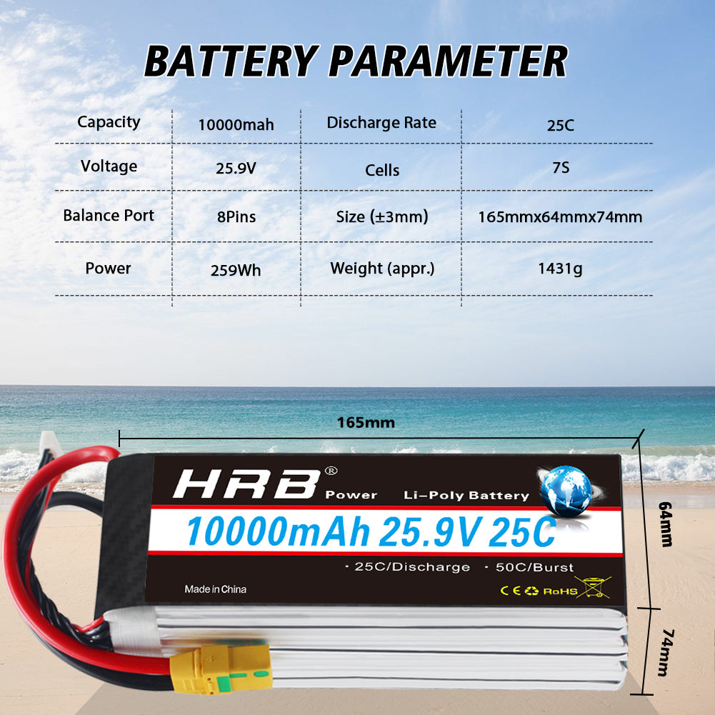HRB 25.9V 10000MAH 7S lipo battery XT90S XT90 AS150 XT150 for Plane Drone Boat