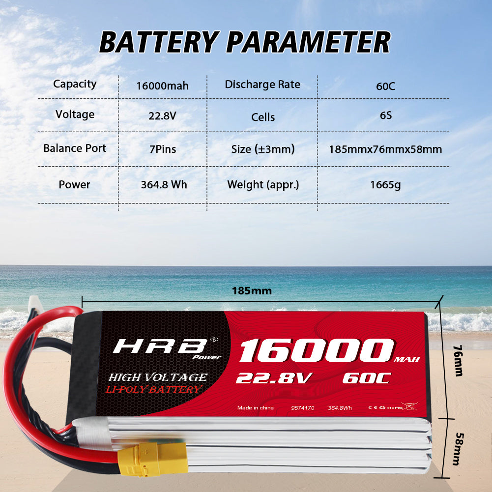 HRB 6S 22.8V 16000mAh 60C Lipo Battery