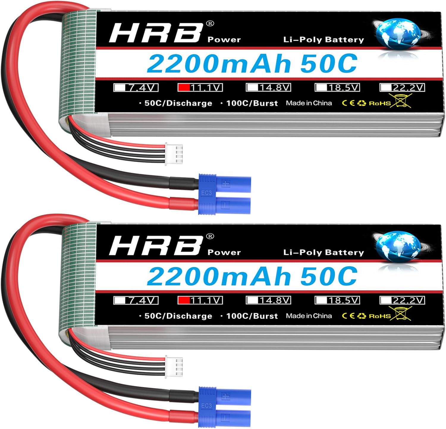HRB 2pcs 3S 2200mAh Lipo Battery EC3 50C Shorty 11.1V RC Lipo Battery ...