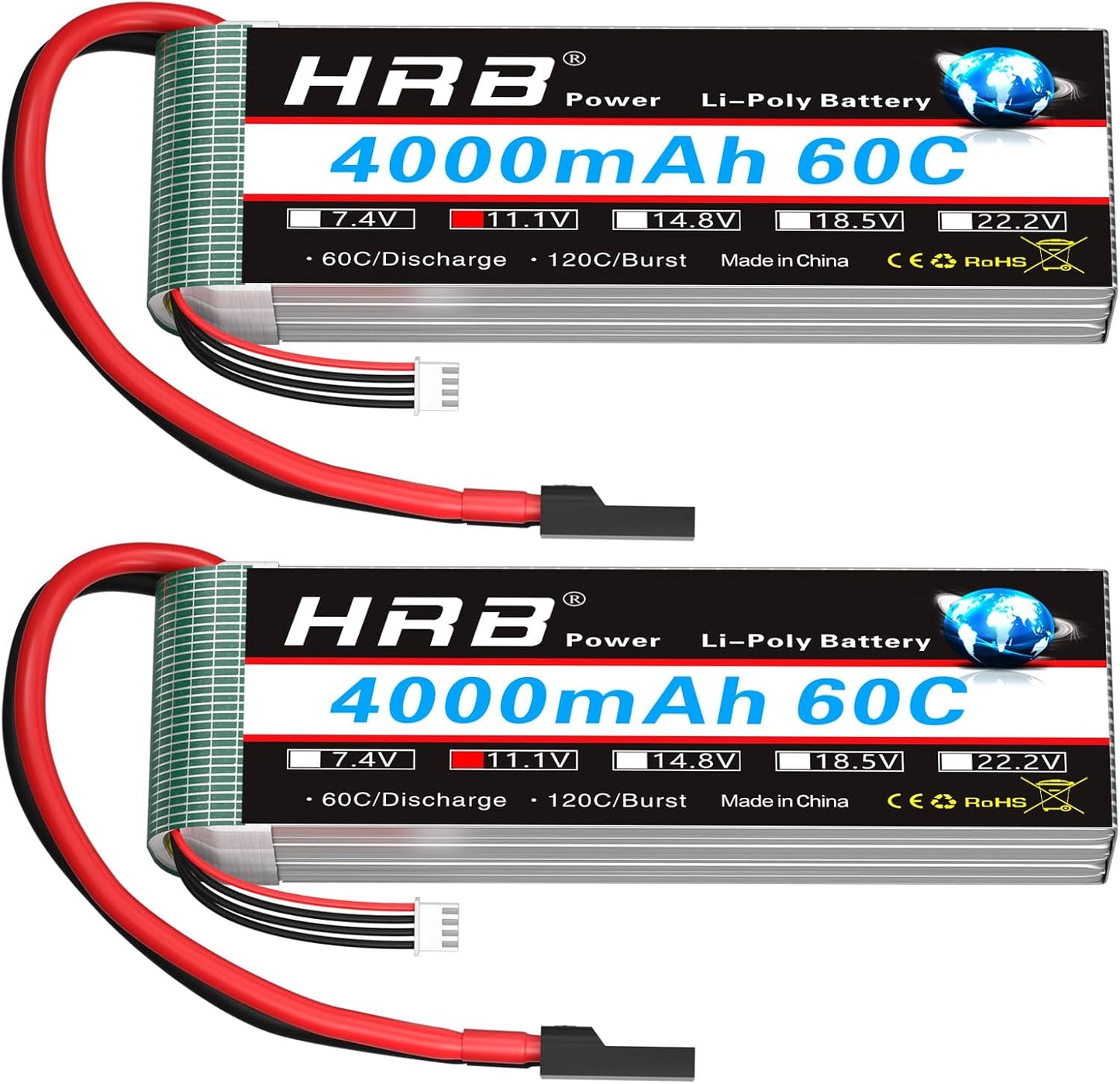 HRB 2PCS 3S Lipo Battery 4000mAh 60C 11.1V RC Lipo Battery TRX