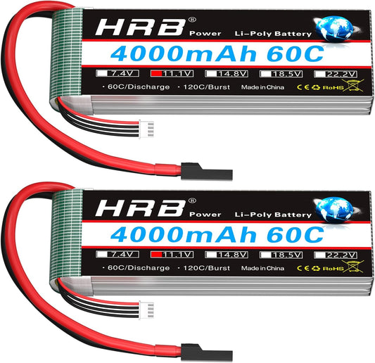 HRB 2PCS 3S Lipo Battery 4000mAh 60C 11.1V RC Lipo Battery TRX