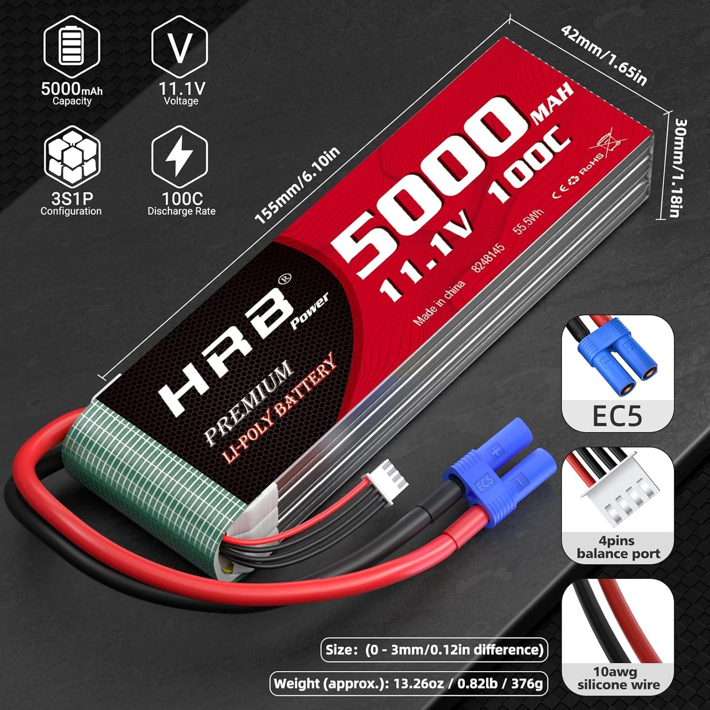 HRB 3S 5000mAh Lipo Battery EC5 100C 11.1V RC Lipo Battery