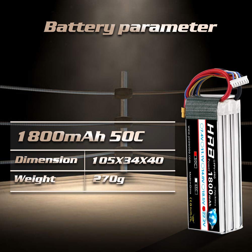 HRB 2PCS 1800mAh 6S 22.2V 50C Lipo Battery with XT60