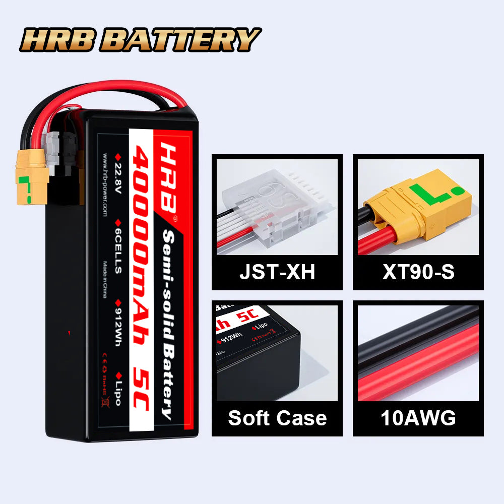 HRB 40000mAh 5C 6S 22.8V Semi-solid battery Customizable