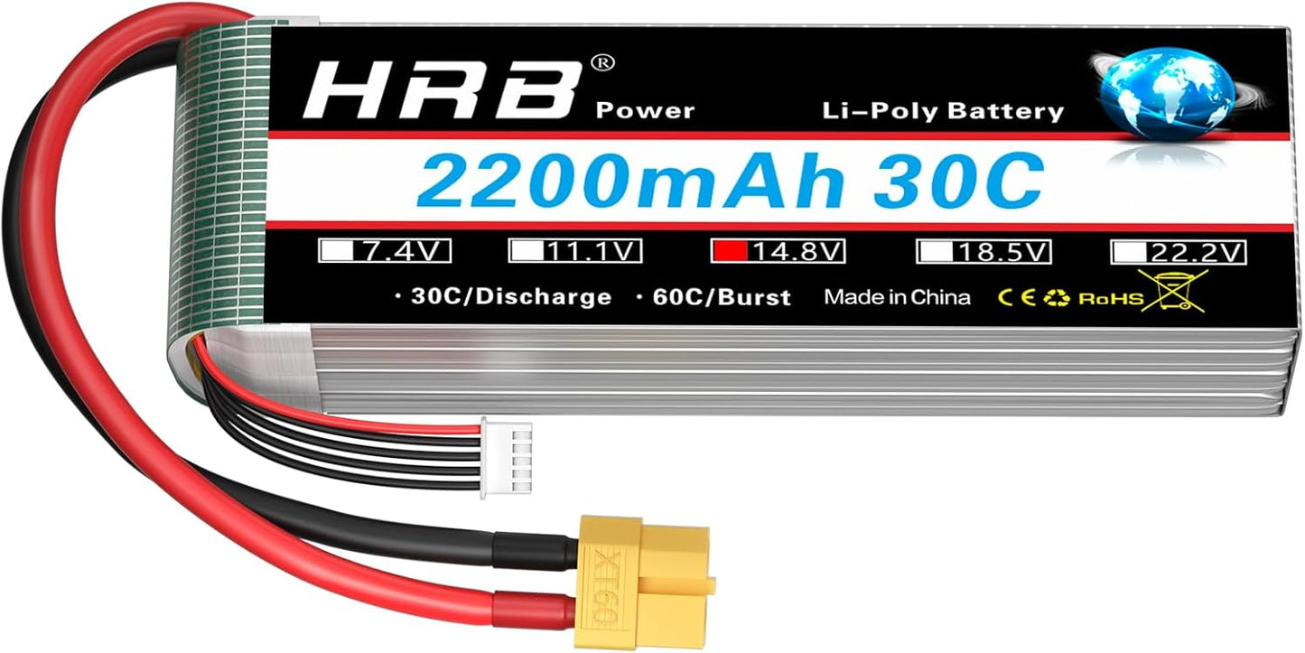 HRB 4S Lipo Battery XT60 14.8V 2200mAh 30C RC Lipo Battery XT60