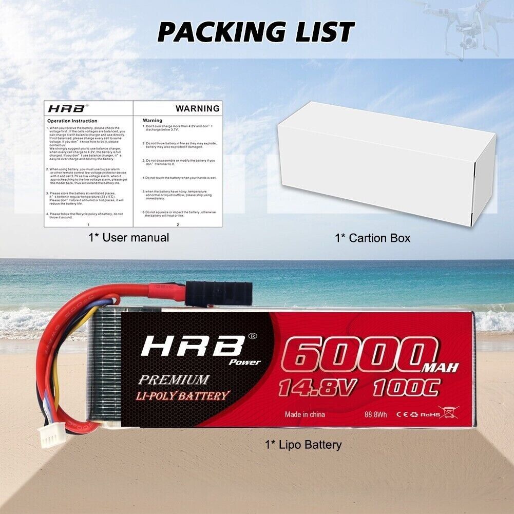 2PCS HRB 4S 14.8V 6000mAh Lipo Battery XT90/TRX/XT60/EC5