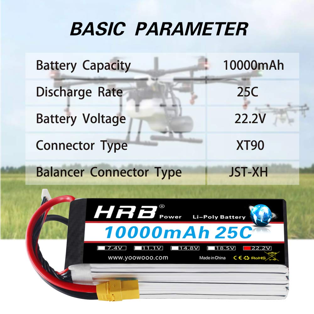 HRB 22.2V 10000MAH 6S lipo battery XT90S XT90 AS150 XT150 for Plane Drone Boat