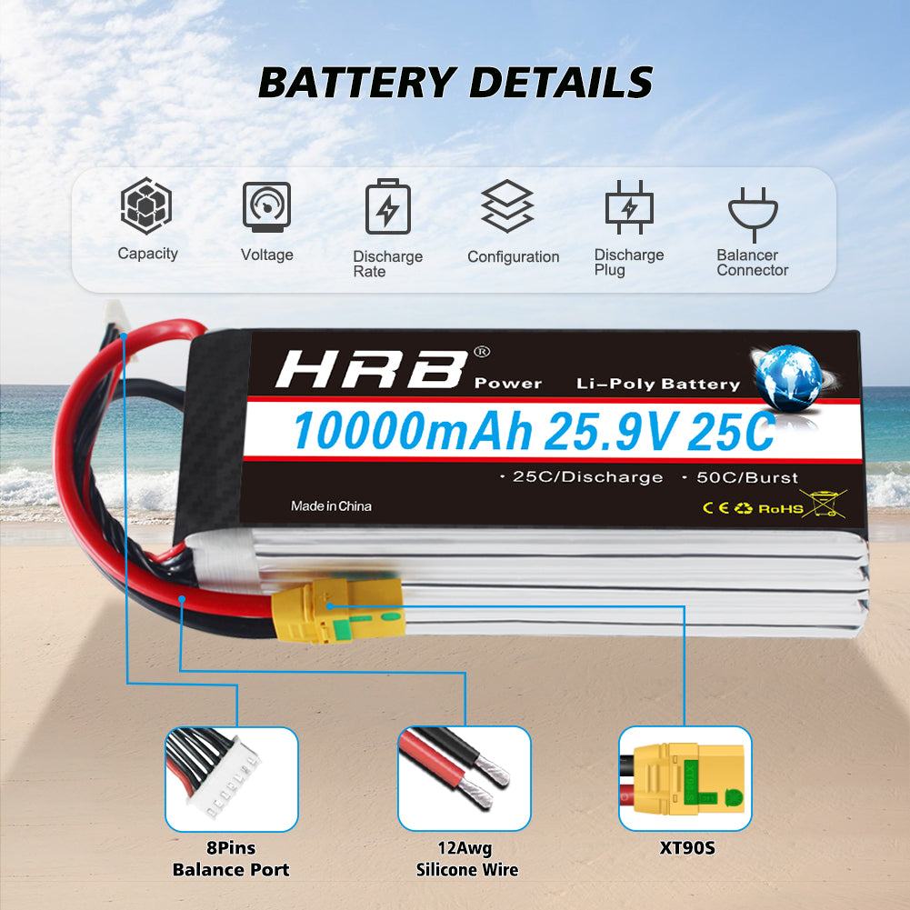 HRB 25.9V 10000MAH 7S lipo battery XT90S XT90 AS150 XT150 for Plane Drone Boat