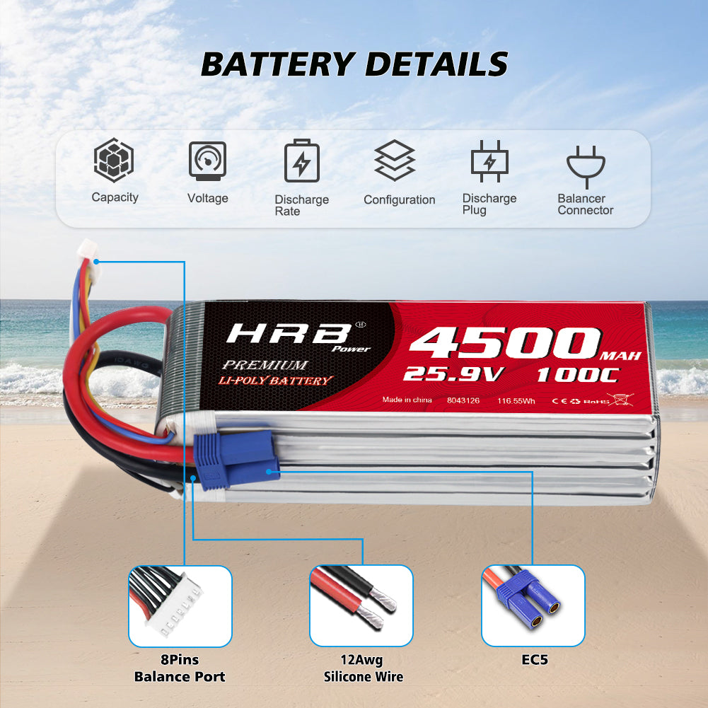 HRB 4500mAh 7S 25.9V LiPo Battery 100C for RC Helicopter Airplane Boat