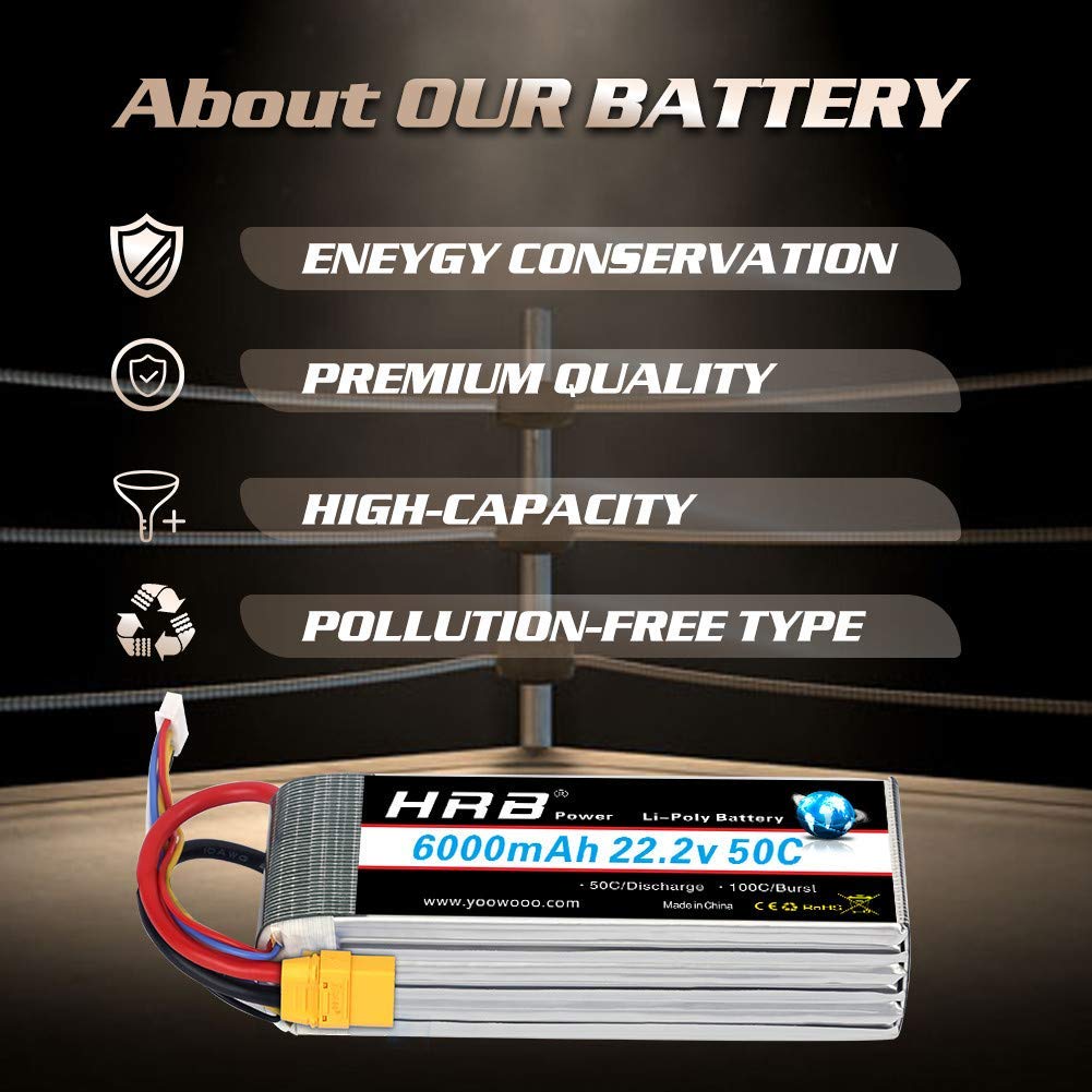 HRB 6S 6000mAh 22.2V Lipo Battery 50C EC5 XT90 Plug for RC Quadcopter  Airplane Car Truck