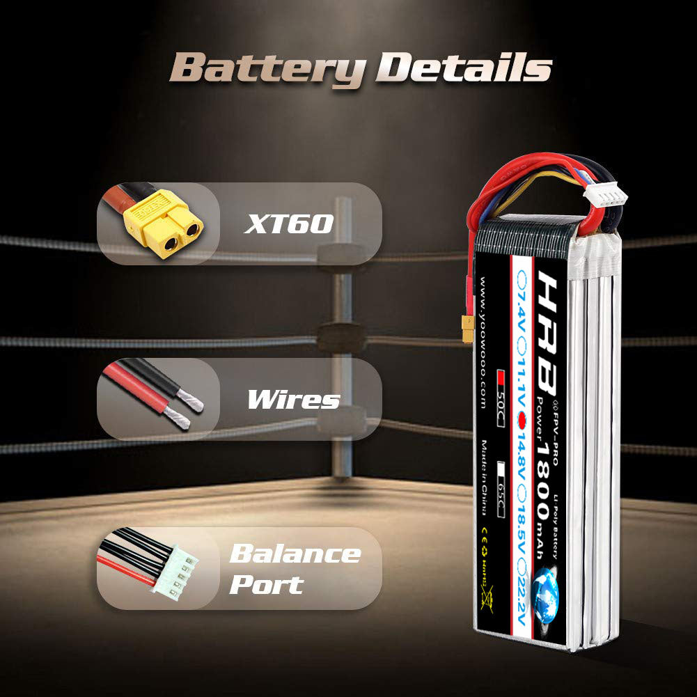 HRB 4S 14.8V 1800mAh 50C Lipo Battery XT60