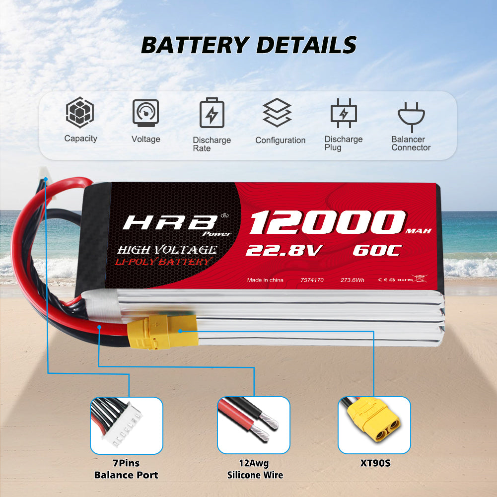 HRB 6S 22.8V 12000mAh 60C Lipo Battery
