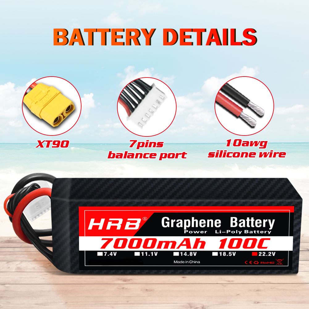 HRB 6S 22.2V 7000mAh 100C XT90 Graphene Lipo Battery