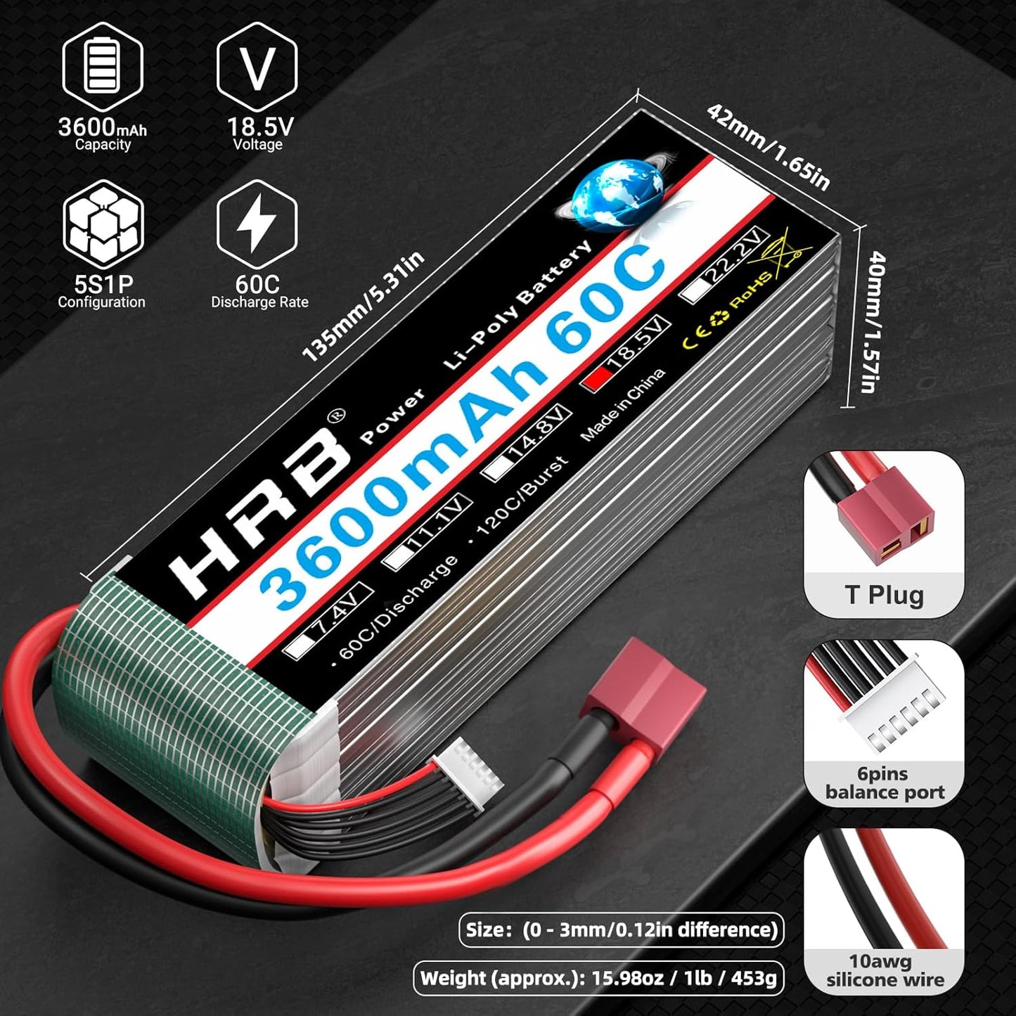HRB 5S 3600mAh 18.5V 60C Lipo Battery Deans T