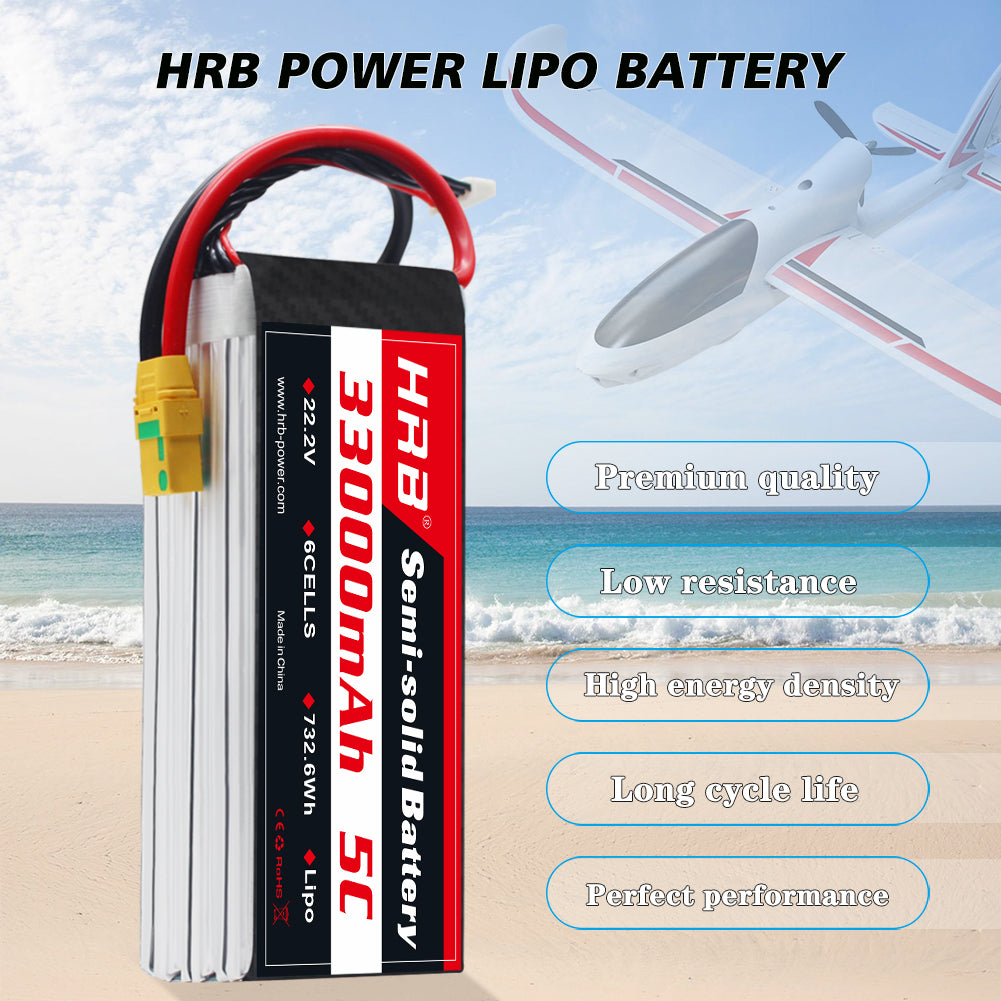 HRB 6s 22.2V 33000mAh 5C XT90S Semi-solid battery Customizable