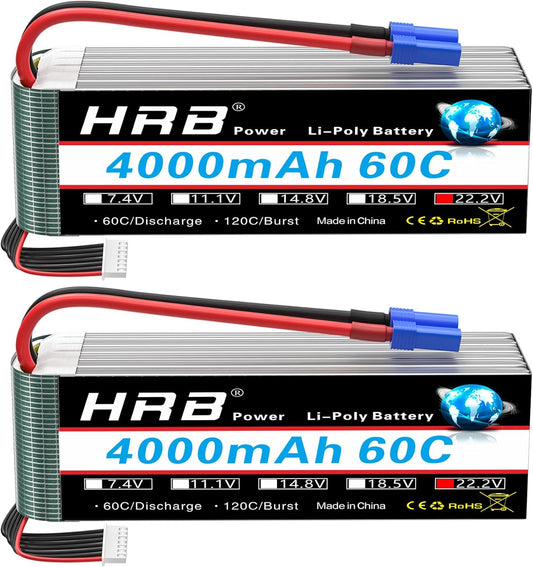 HRB 2pcs 6S Lipo Battery EC5 22.2V 4000mAh 60C EC5