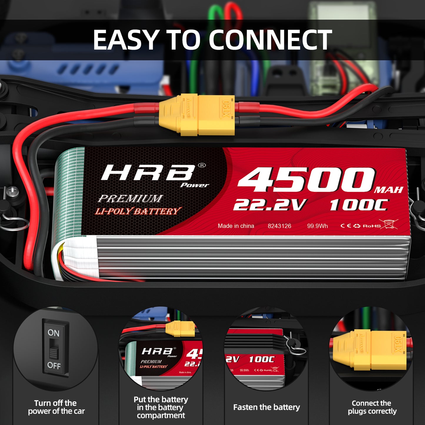 HRB 4500mAh 6S 22.2V LiPo Battery 100C for RC Helicopter Airplane Boat