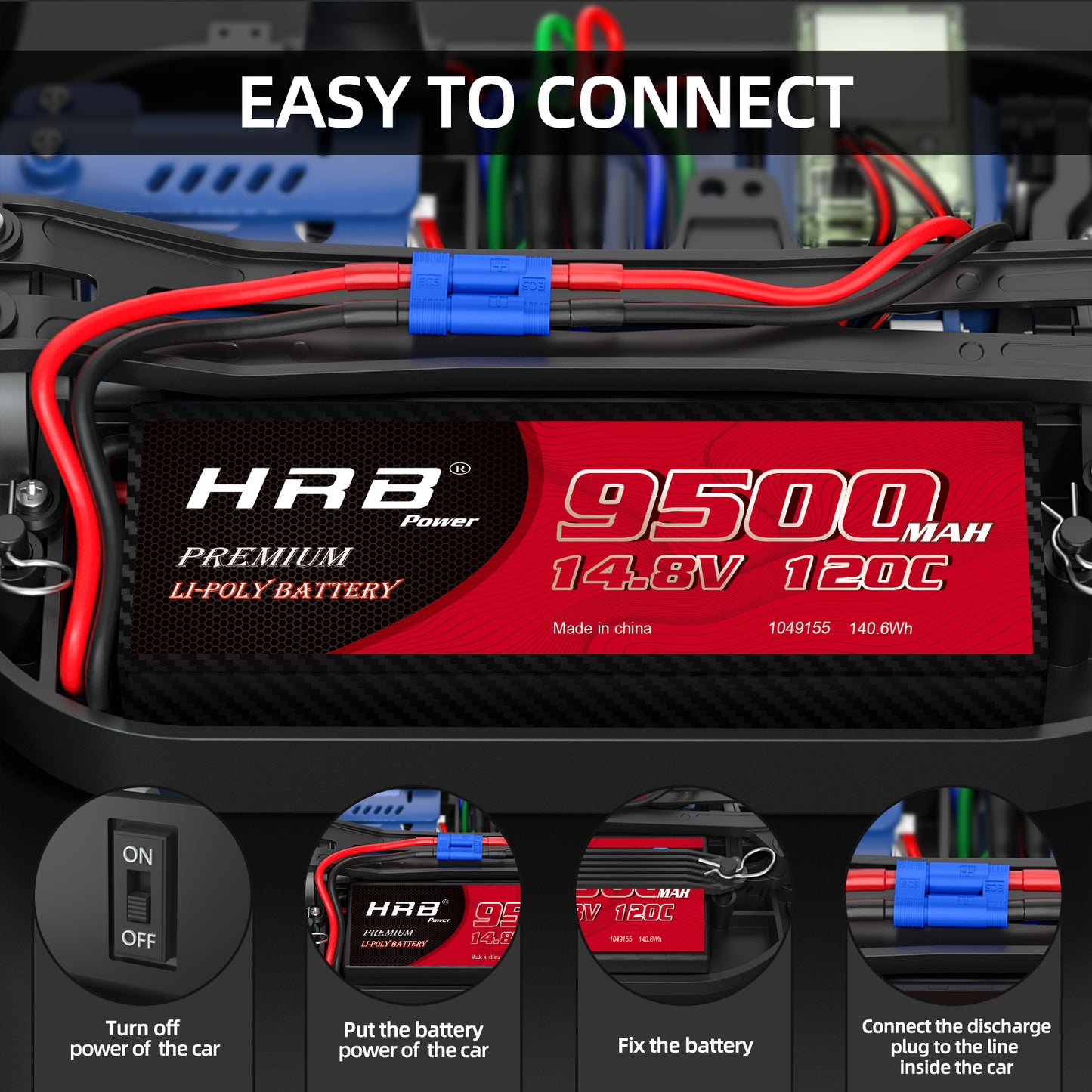 HRB 14.8V 4S LiPO Battery 9500mAh 120C for RC Car X-Maxx V2 UDR Car Truck