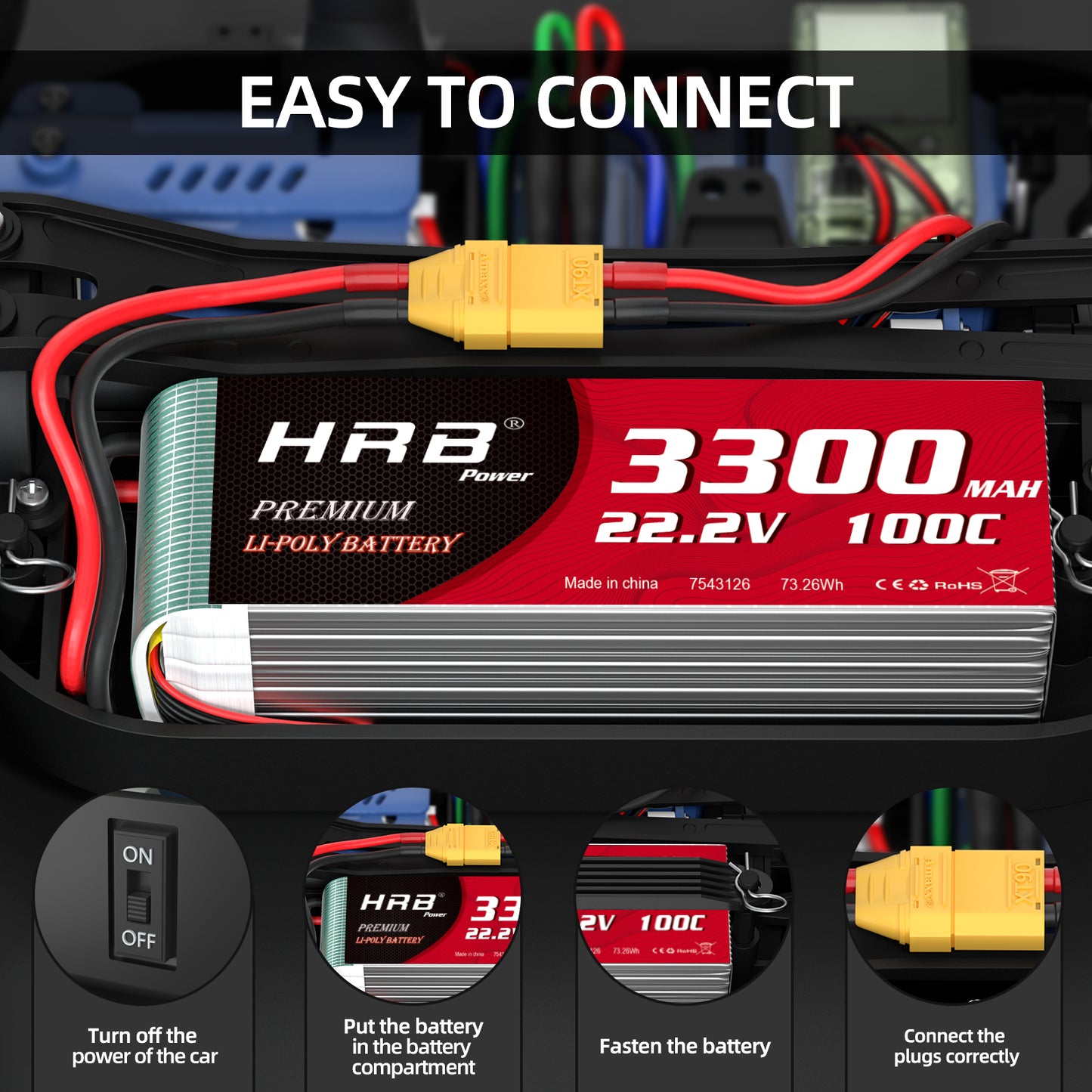 HRB 6S 3300mAh 22.2V 100C LIPO Battery for RC Car Boat Truck Heli Airplane
