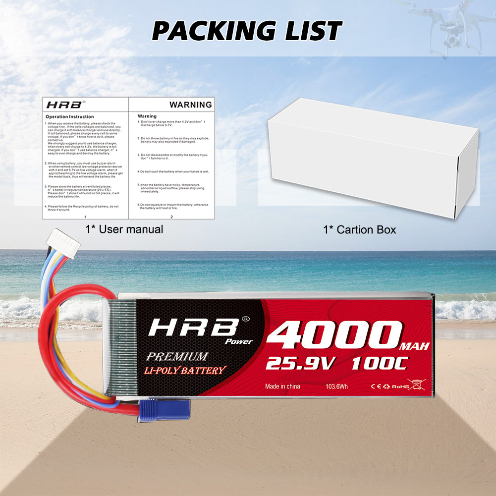 HRB 4500mAh 7S 25.9V LiPo Battery 100C for RC Helicopter Airplane Boat