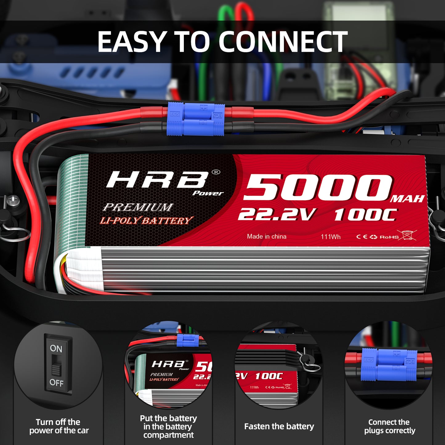 2pcs HRB 22.2V 6S 5000mAh LiPo Battery 100C EC5 for RC Truck Helis EDF Jet