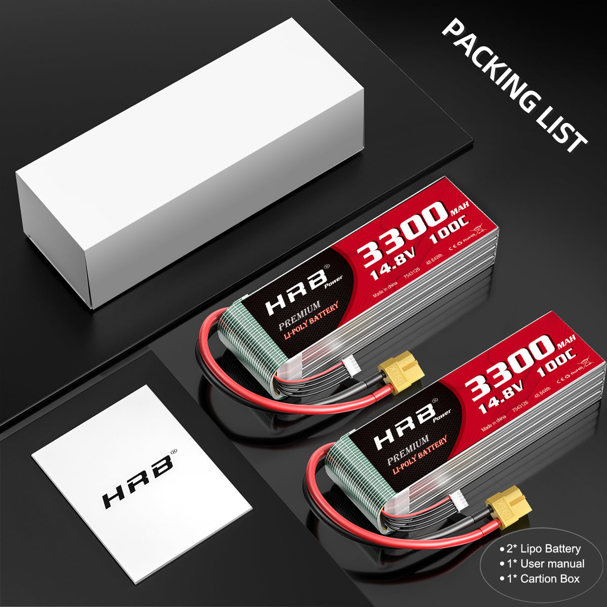 HRB 4S 14.8V 3300mAh 100C LIPO Battery XT60/EC5/Deans T