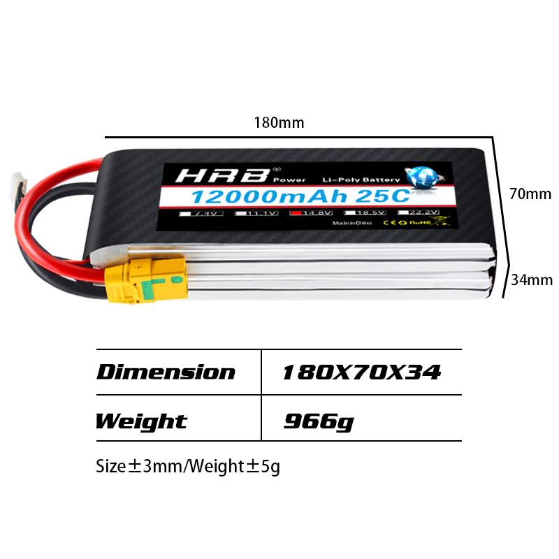 HRB 4S 14.8V 12000mAh LIPO BATTERY XT60/XT90S/AS150/XT150 for Plane Drone Boat