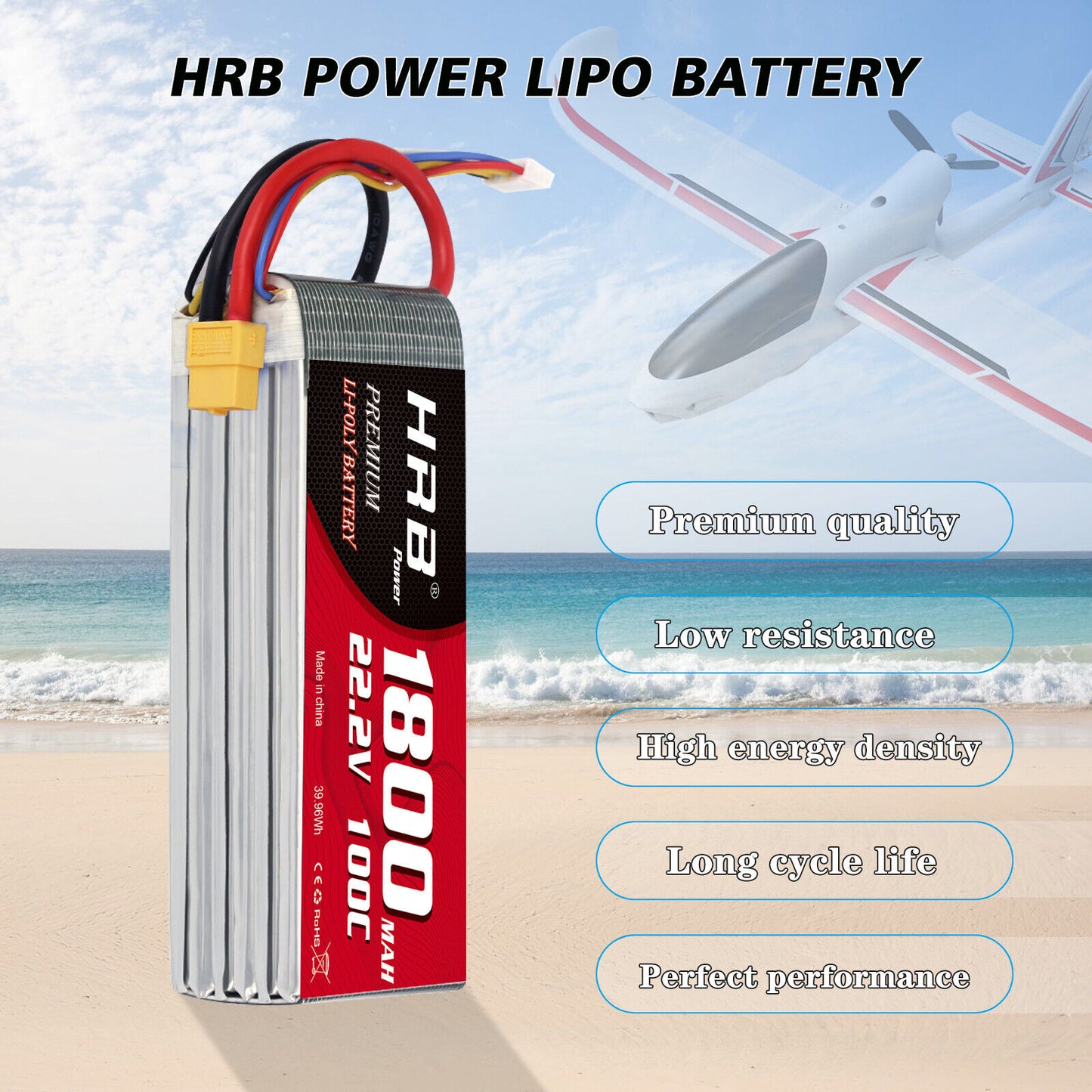 HRB 6S 22.2V 1800mAh 100C Lipo Battery XT60