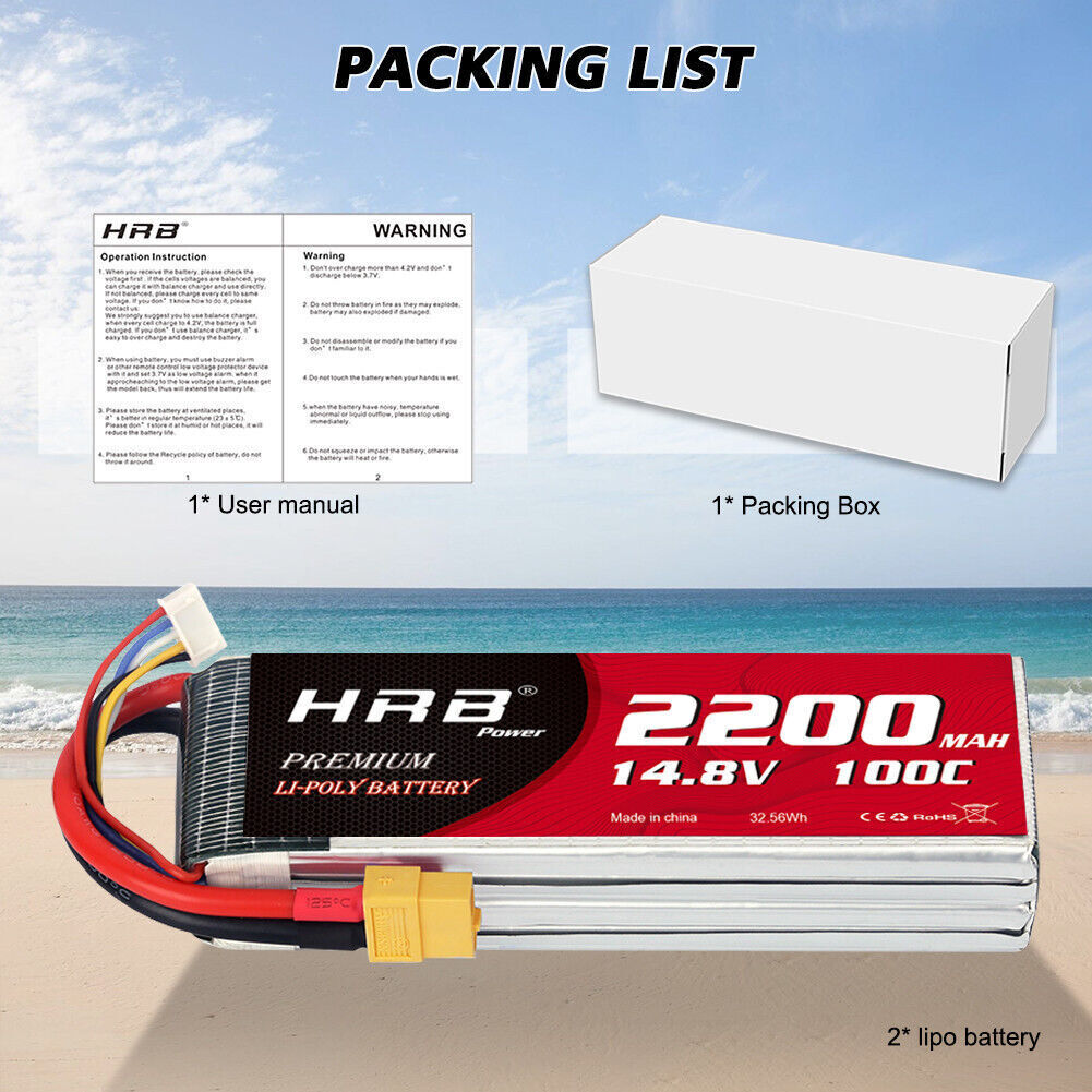 2XHRB 4S Lipo Battery 100C 14.8V 2200mAh XT60 for Car Truck Helicopter Airplane