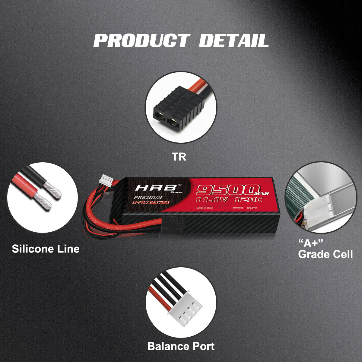 HRB 3S 11.1V LiPo Battery 9500mAh 120C Discharge for RC Car Truck offroad