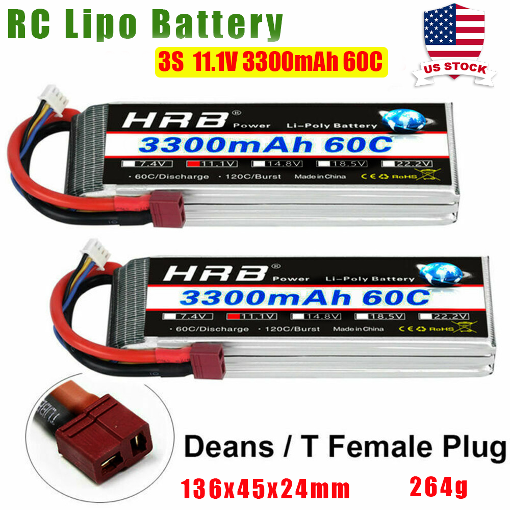 2pcs HRB 11.1V 3S 3300mAh Softcase LiPo Battery 60C 120C for RC Truck Buggy Losi