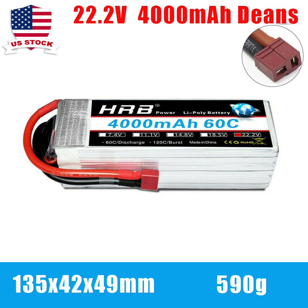 2PCS HRB 22.2V 4000mAh 6S LiPo Battery 60C Dean T for RC Helicopter Airplane Boat Truck