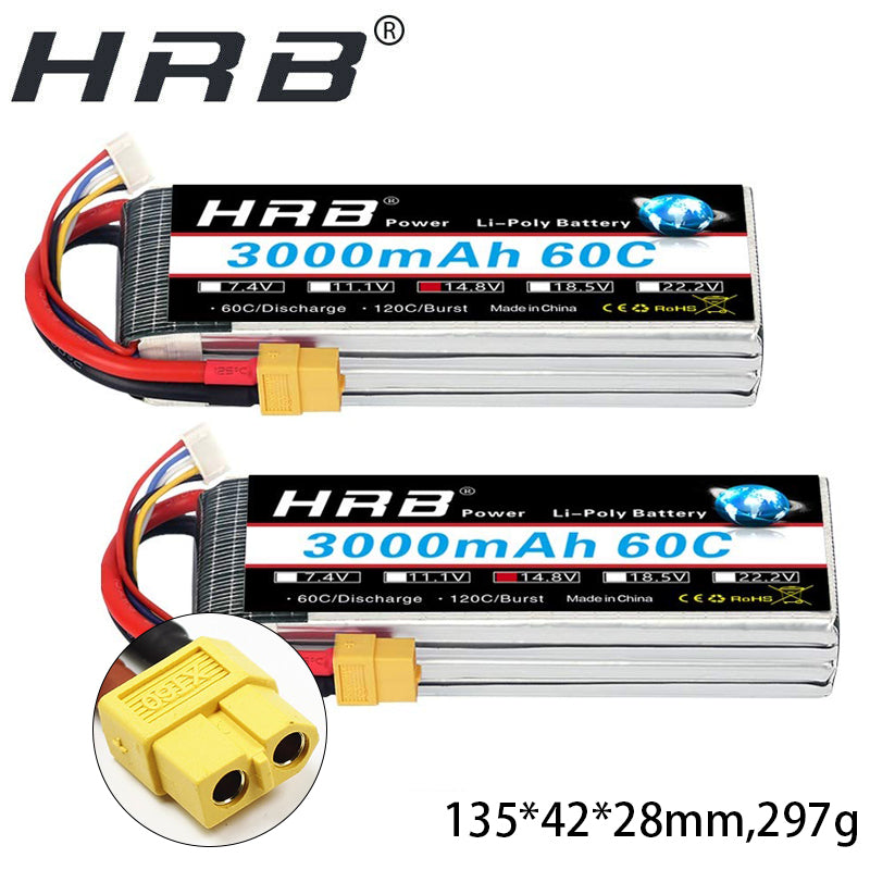 thumbnail image 2 of 2x HRB 4S 14.8V 4000mAh LiPo Battery With XT60 - For RC Car, Truck, UAV, Airplane, FPV 2 of 5